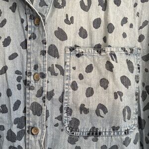 Side Stitch Denim Shirt with Black Print